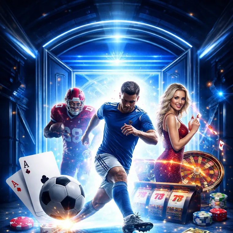 Illustration of diverse game selection including slots, live casino, and sports betting on lodibet